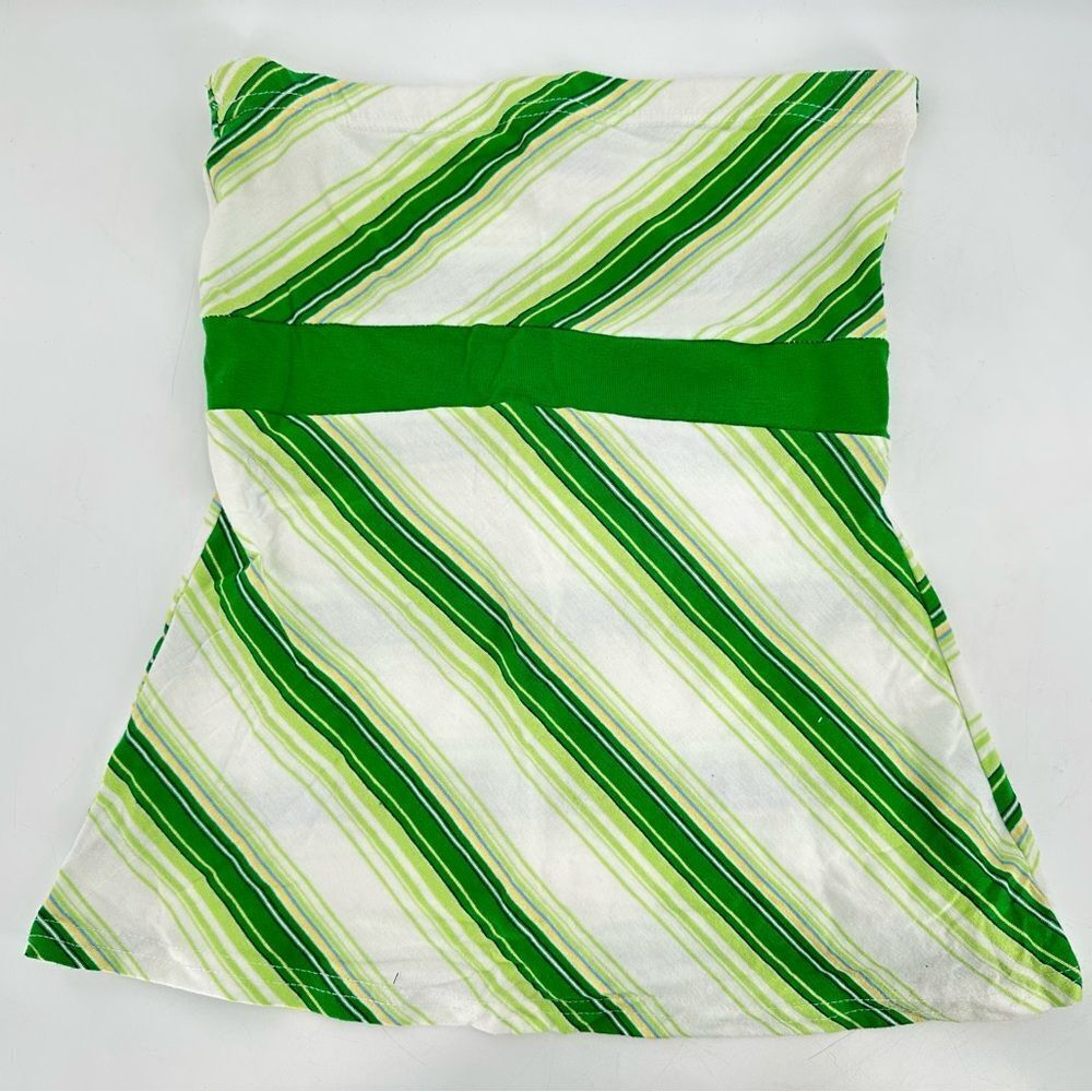 Y2K Can’t Miss Green Striped Strapless Tube Top w/ Tie Back Women’s Small 2000s